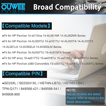 Amazon.com: OUWEE SE03XL Laptop Battery Compatible with HP